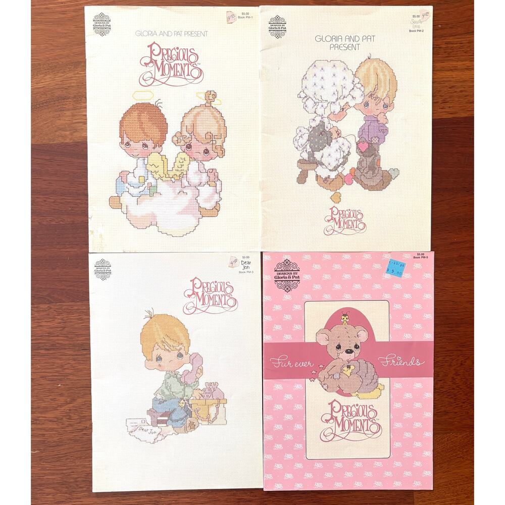 Lot of 4 Precious Moments Cross Stitch Pattern Books Designs by Gloria & Pat